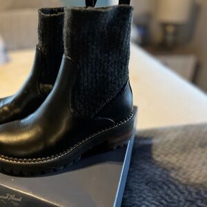 Universal Thread Black Leather Boots with Knit Cuff